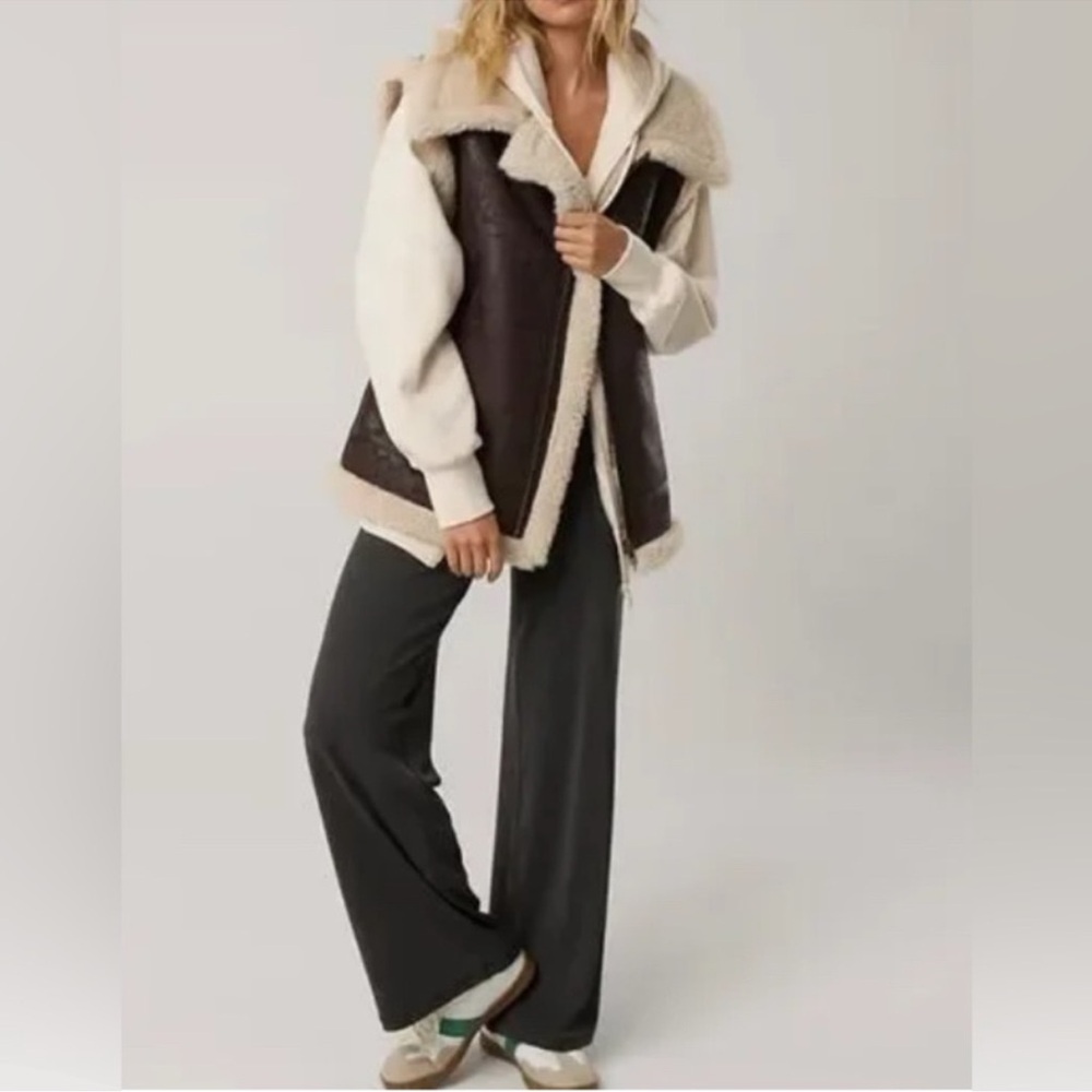 Offline by Aerie Faux Leather Sherpa Vest Jacket, Brown & Cream, Sz XS, NWT - Picture 11 of 11